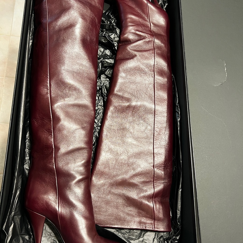 SAINT LAURENT Kiki 110 Leather Over the Knee Boots - Dark Violet (size 41)